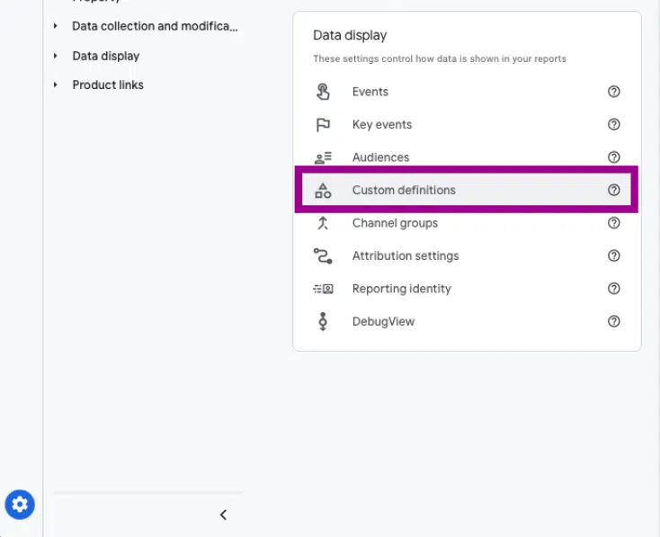 GA4 - Data display  and gt; Custom definitions