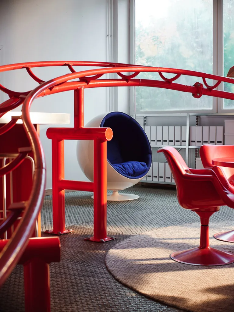 Think your office is fun? This Swedish studio has a fully-functioning indoor roller coaster